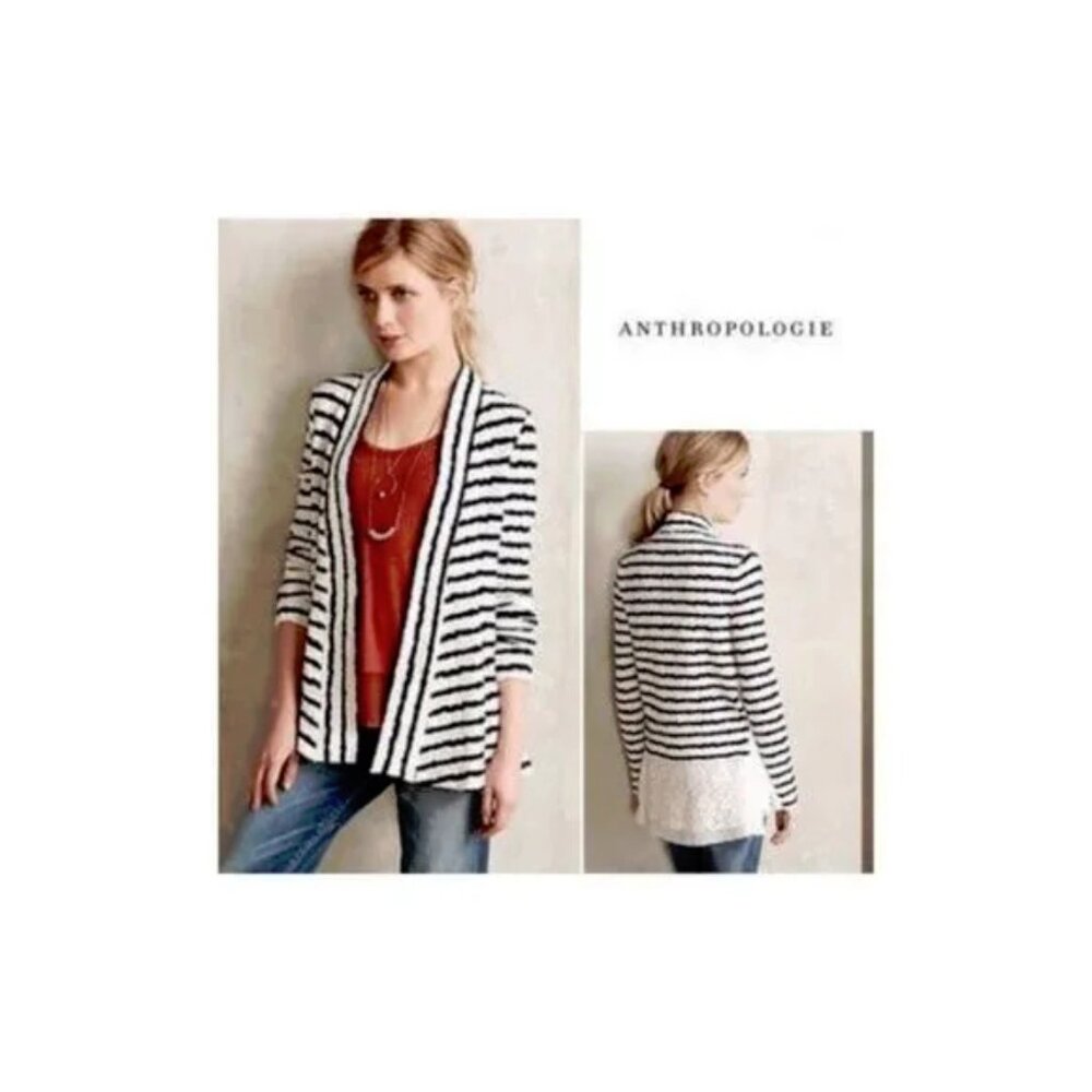 Postmark Anthropologie Striped Knit White Lace Back Jacket Sm